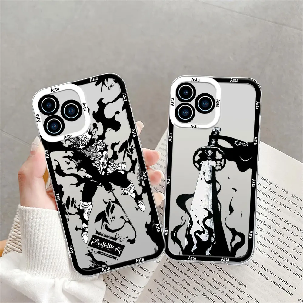 Bilibili Anime Black Clover Asta Phone Case for iPhone 12 11 13 14 15 16 Max Pro Plus Transparent Bezel Shell