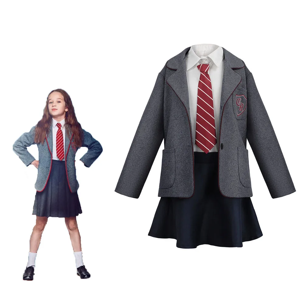 

grey school uniform cosplay costume musical role play Girls Dress Uniform Outfits with Tie Halloween Carnival Suit