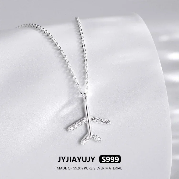 

Цепочка JYJIAYUJY, 100% оригинальное ожерелье из чистого серебра S999, 45 см, 12 мм, кулон в виде самолета, цепочка из циркония, модный подарок для женщины, JYN99