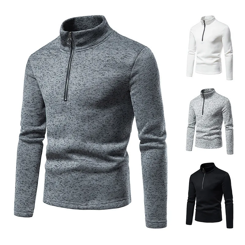 2024 foreign trade new style European and American mens sweatshirt placket zipper high collar bottoming shirt jacket for men