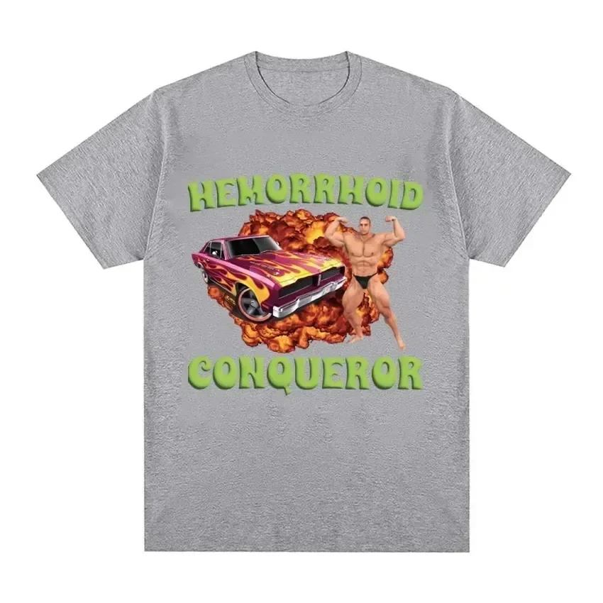 Funny Hemorrhoid Conqueror Meme T Shirt Men Harajuku Retro Short Sleeve T-shirt Men's Casual Loose Oversized T Shirts Streetwear