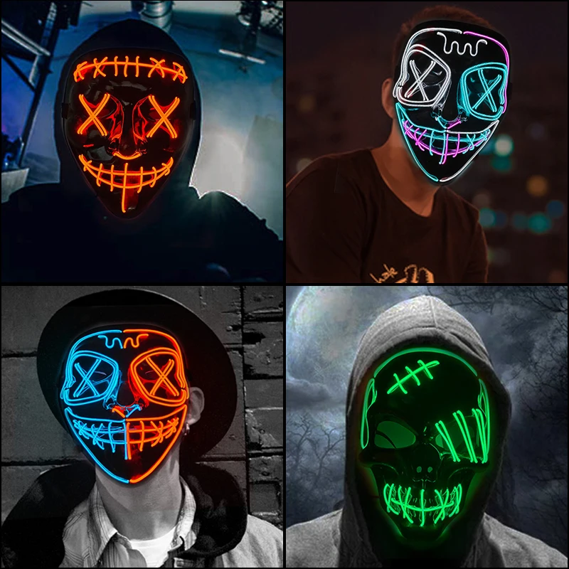 LED Luminous Mask for Halloween, Scary Cosplay, Light Up Purge, Masquerade Party, LED Face Masks, Halloween Supplies, 1Pc