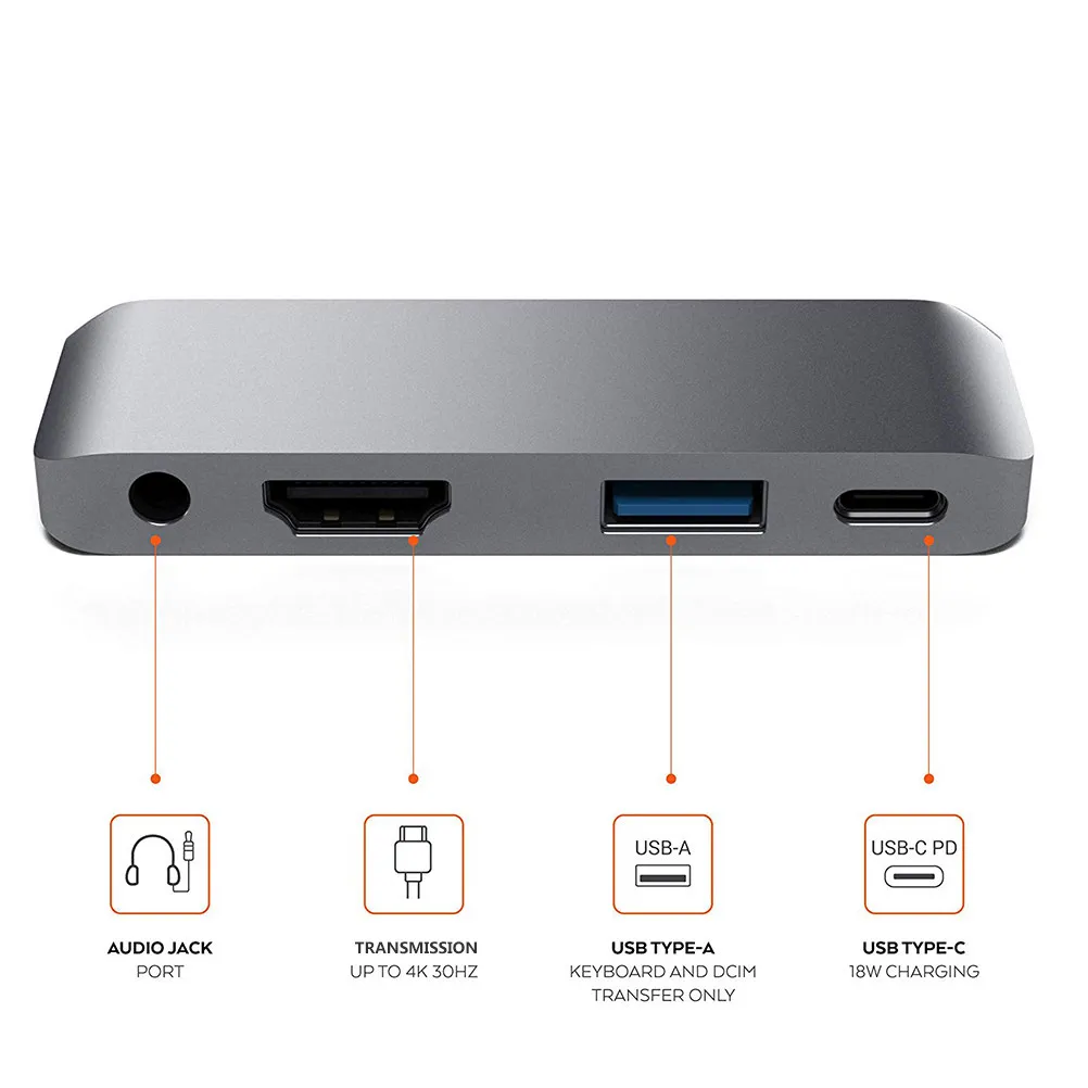 

Compact USB-C Hub Adapter 4K Output USB 3.0 Data Transfer Pd 30W Charging 3.5mm Audio Jack for Laptop Desktop Portable Use