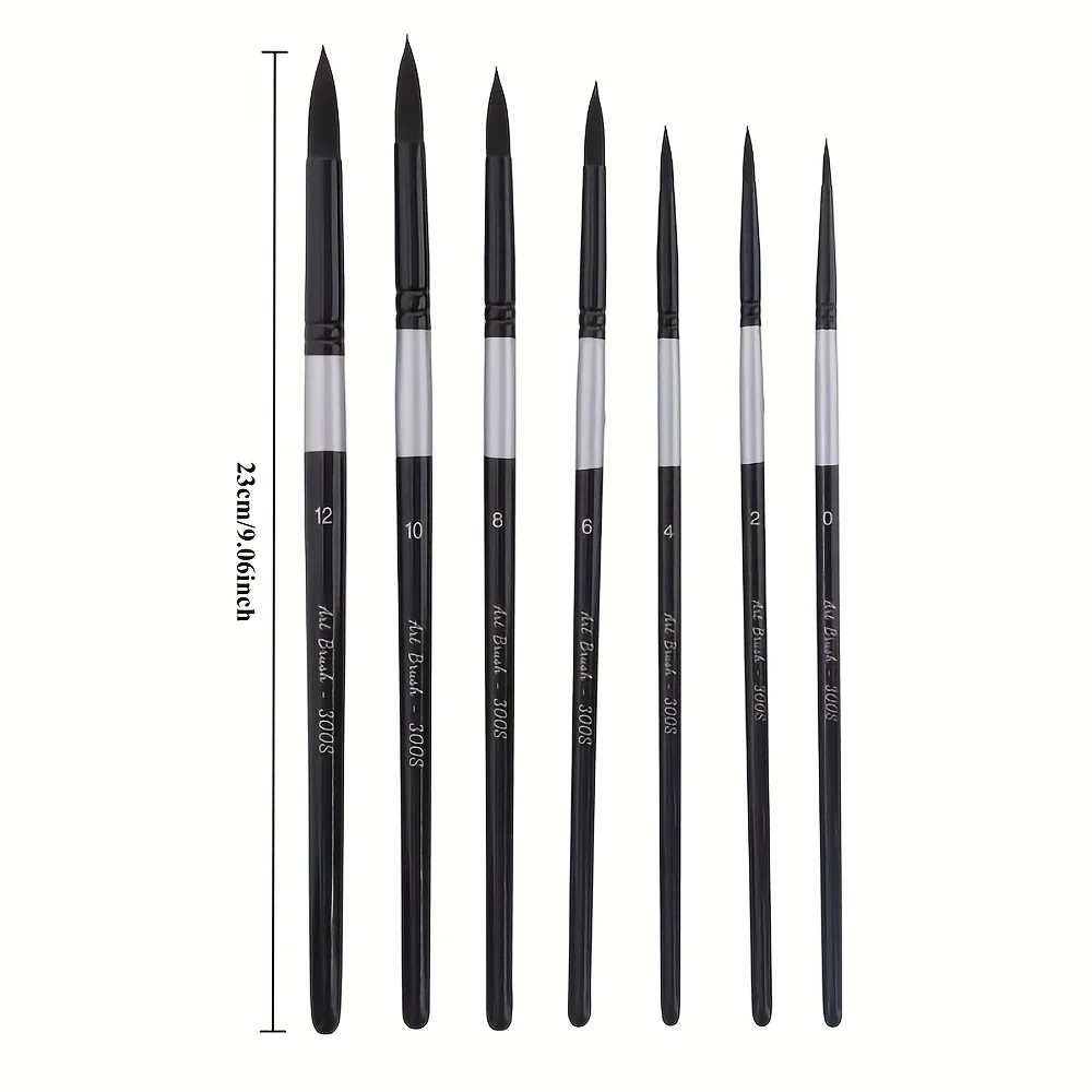 Set di pennelli rotondi in pelo di scoiattolo da 7 pezzi per acquerello, inchiostri, guazzo e tempera, qualità professionale per artisti, penna con manico in legno