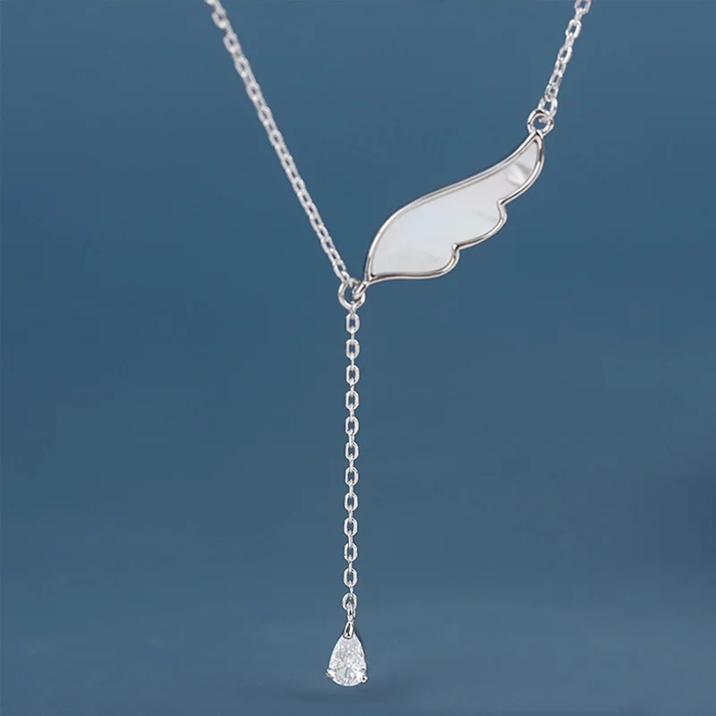 Angle Wing Necklace Pendent 925 Shell Tassel Clavicle Chain For Women Romantic Cute Neck Accessories Trendy Female Gift In Love