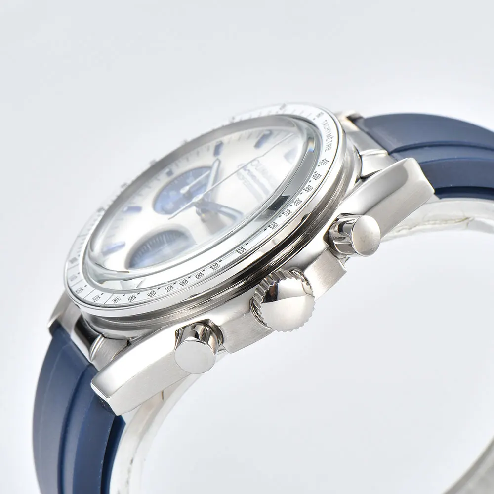 Orologio da 41 mm in argento VK63 movimento cronografo vetro zaffiro orologio impermeabile da uomo d'affari personalizzato