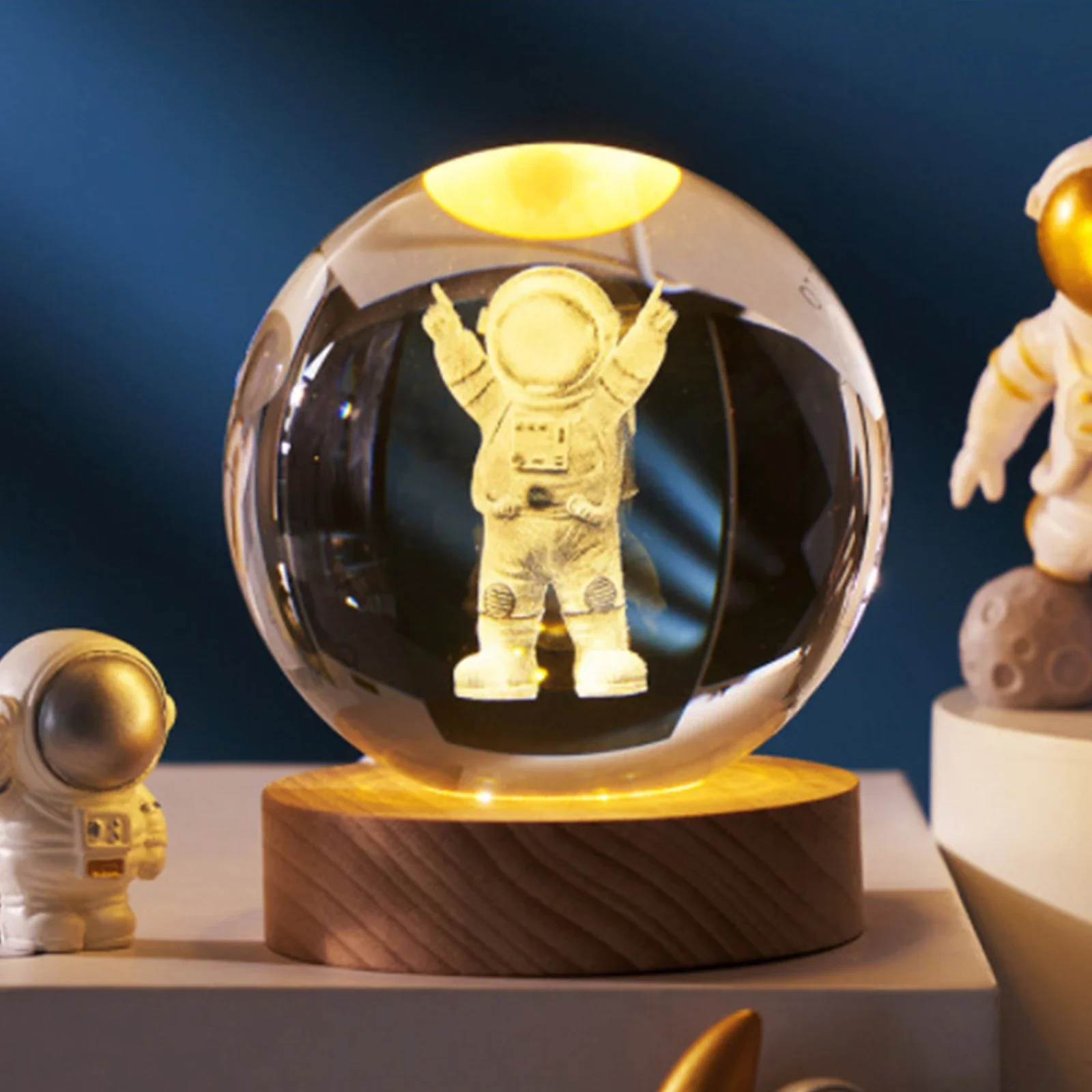 Crystal Ball Night Lights Glowing Planet  Astronaut 3D  Table Lamp USB Atmosphere Lamp Tabletop Decorations Kid Gifts Dad Space