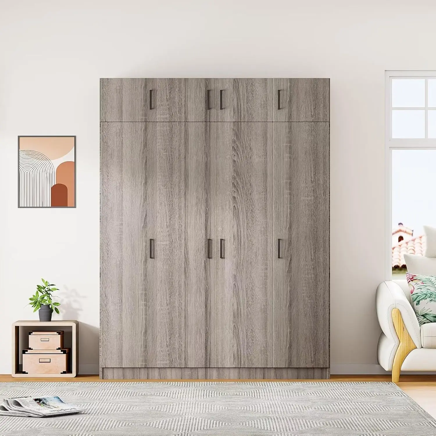 

Merax Modern 4-Door Wardrobe With Drawer, 59.2"" L X 19.2"" W X 80.8"" H, 13 Shelves Dressing And Hanging Rail, Freestanding
