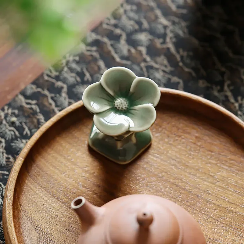 Yue Kiln Celadon Cover Set Cover Holder Creative Chinese Purple Clay Pot Tureen Bracket Kung Fu Tea Utensils Drain Rack