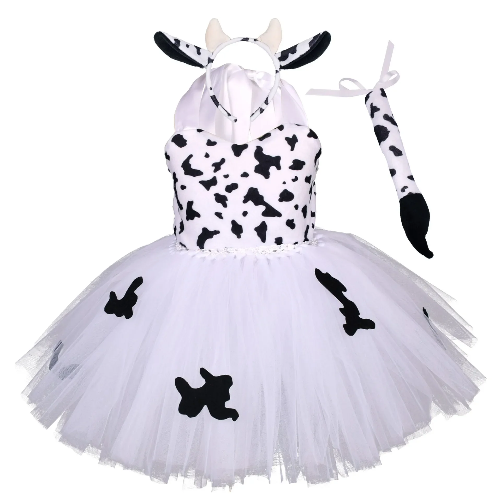 Girls Halloween Animal Cosplay Costume Kids Baby Forest Theme Giraffe Cows Tiger Leopard Zebra Print Tutu Dress Birthday Party