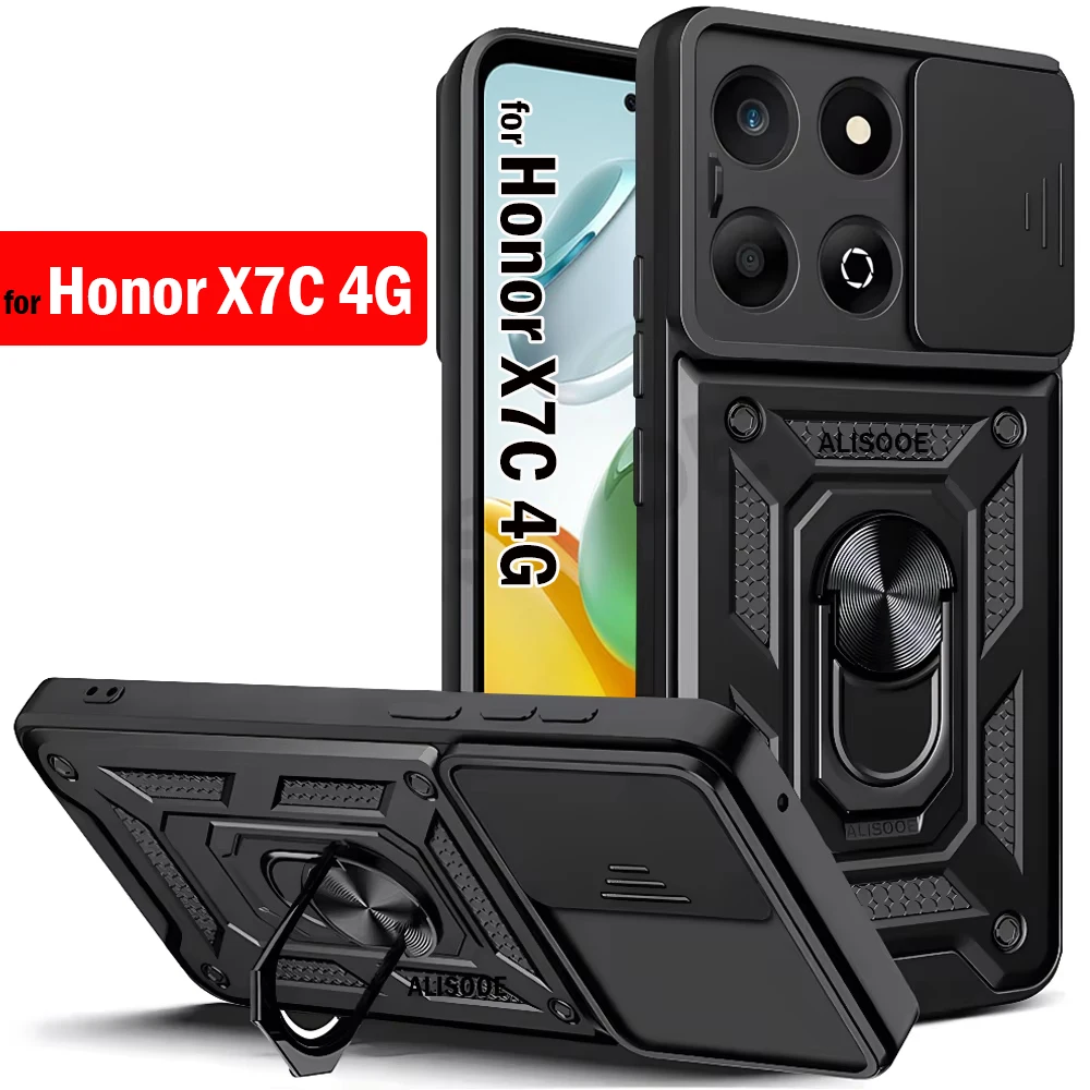 Funda for Honor X7C 4G Case Slide Camera Lens Ring Stand Holder Shockproof Phone Cover for Honor X7C Capa