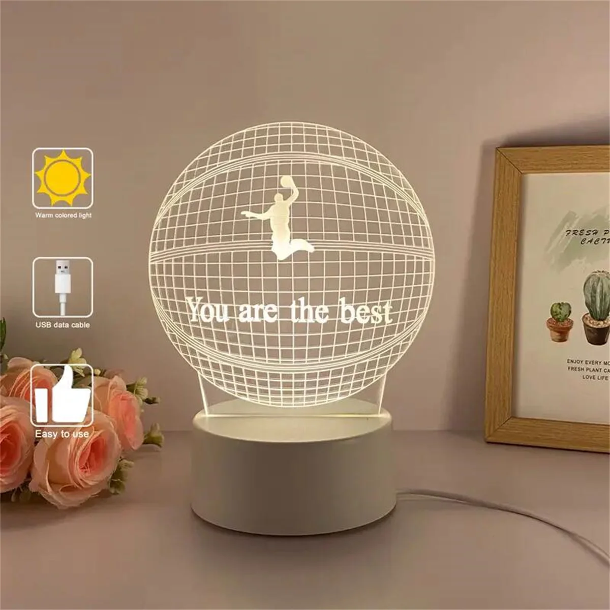 1pc Basketball 3D Night Light, 3D Optical Illusion Lamp With Touch, 7-Color Changing Ambient Light For Bedroom