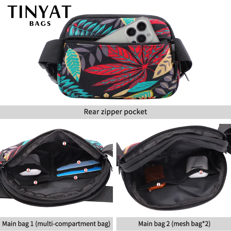 TINYAT Print Leaf Women\'s Waist Bag For Sports Money Phone Wallet Men Fanny Pack Waterproof Belt Bag Running Travel Banana Bags