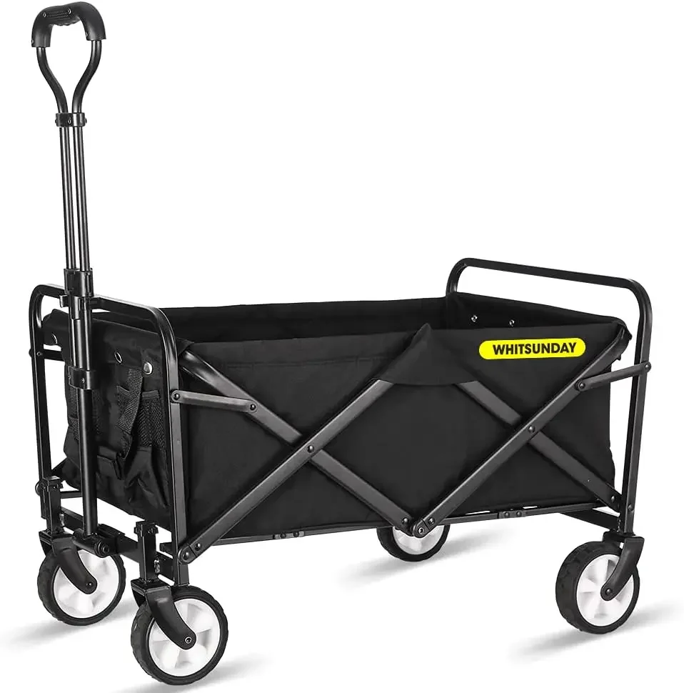 

WHITSUNDAY Collapsible Folding Garden Outdoor Park Utility Wagon Picnic Camping Cart 5“ Solid Rubber Wheels (Black, M-Foldable)