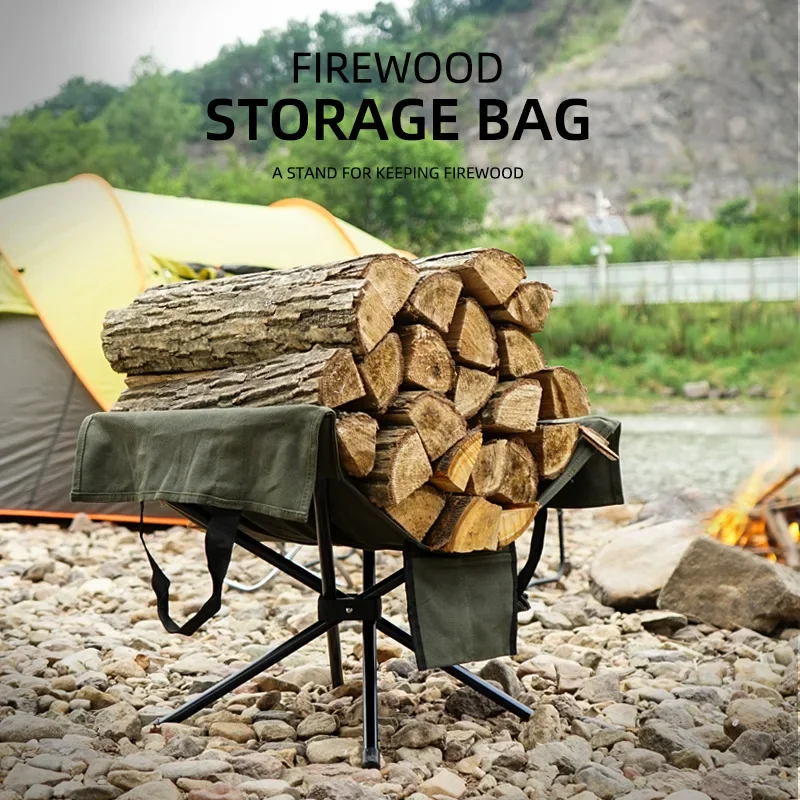 Outdoor Camping Campfire Firewood Rack Aluminum Alloy Storage Rack Camping Portable Canvas Bag Camping Equipment Multi Tool