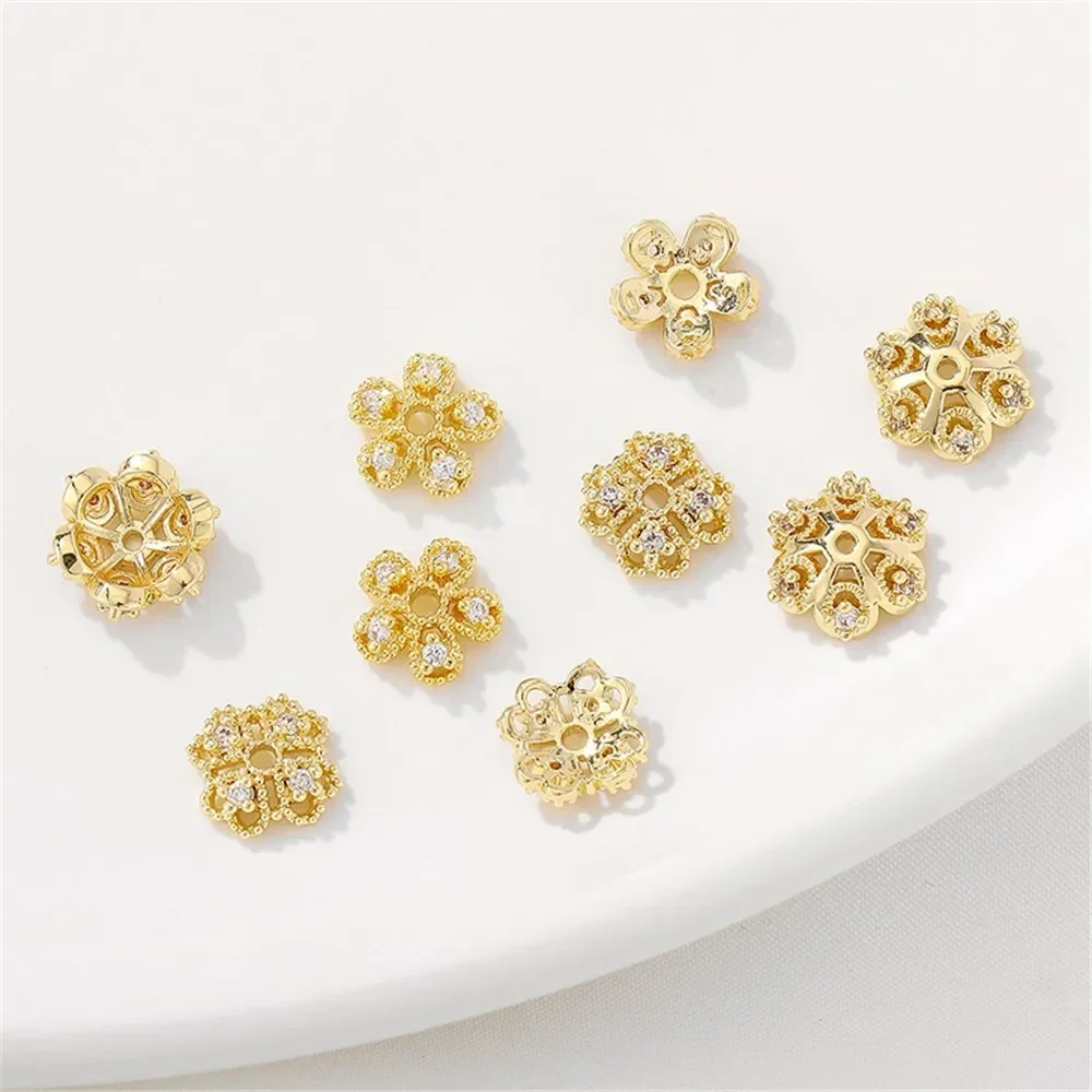 14K مطلية بالذهب قبعة زهرة هندسية مع صينية زهور فاصل اليدوية سوار ذاتي الصنع قلادة مطرز مجوهرات المواد الملحقات