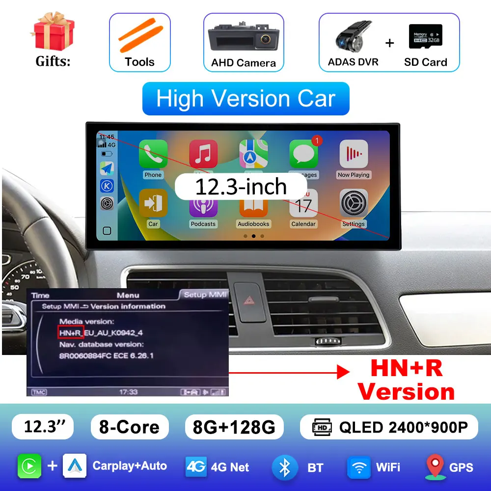 Draadloze Carplay 4G Android 16 voor Audi Q3 2013 - 2018 GPS Navigatie Auto Video Multimedia Speler WiFi BT DSP Stereo Auto Gereedschap