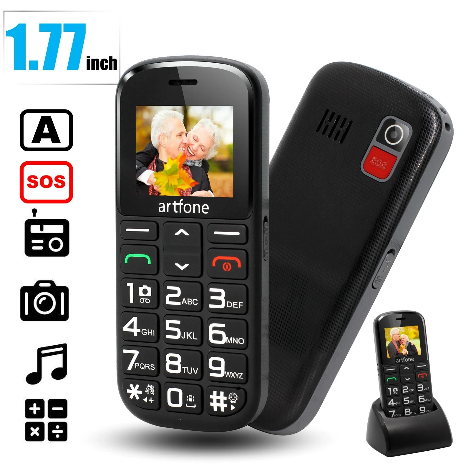 Artfone CS182 Unlocked Senior Phone Large Buttons FM SOS Emergency Button Voice Announce Flashlight Function