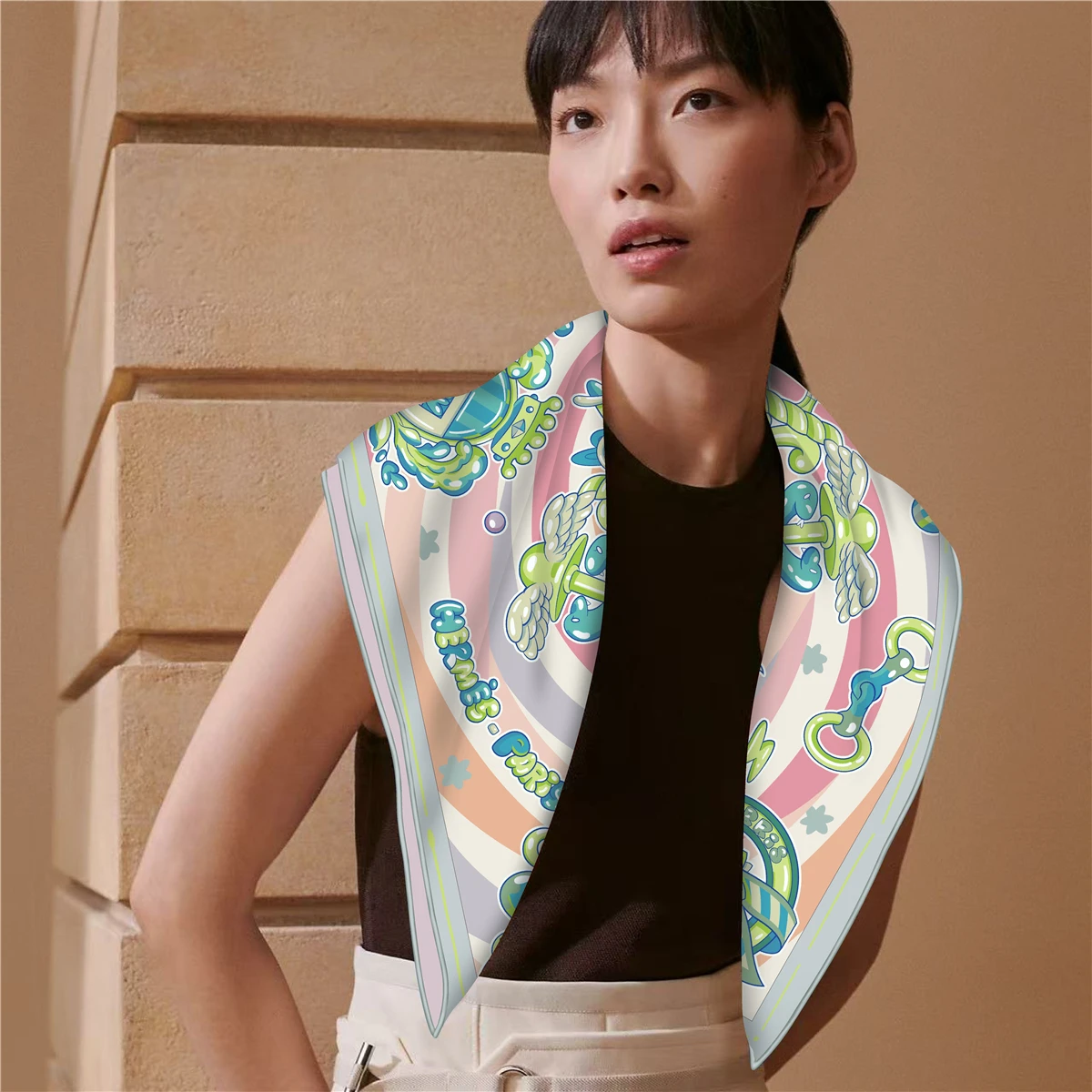Silk Scarf Luxury Designer Twill Scarves Double Sided Printing Hems Rolling Shawls Head Hair Decoration Summer Beach Christmas