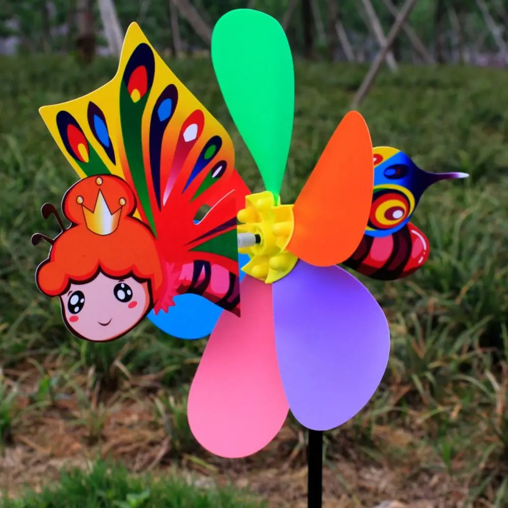 Alta qualidade colorido dos desenhos animados moinho de vento plástico tridimensional girador vento dos desenhos animados crianças brinquedos jardim quintal decoração