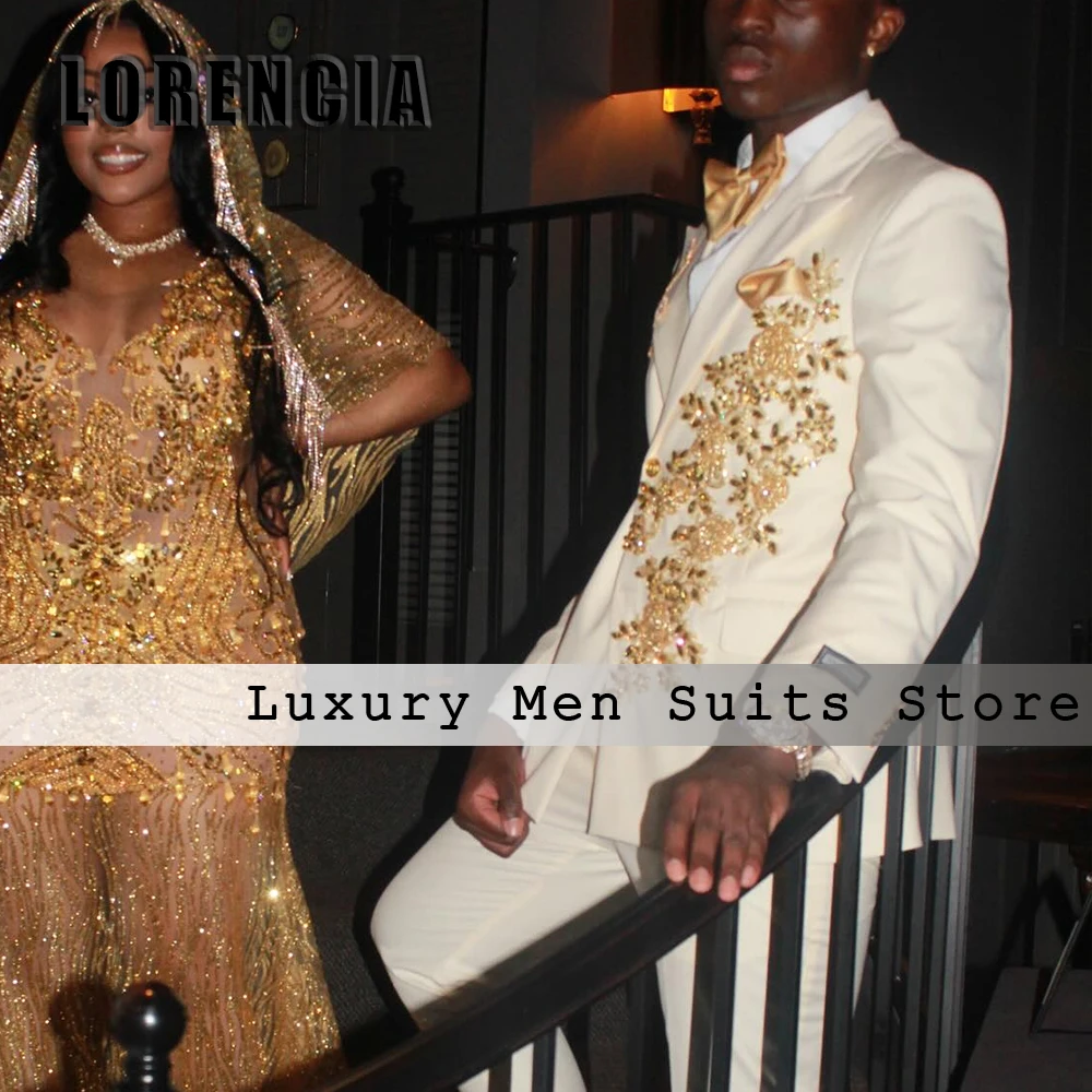 Glitter Diamond Male Suits 2 Pcs Sets Double Breasted Tuxedos for Wedding Groom Outfit 2026 Customized Blazer Pants ropa hombre