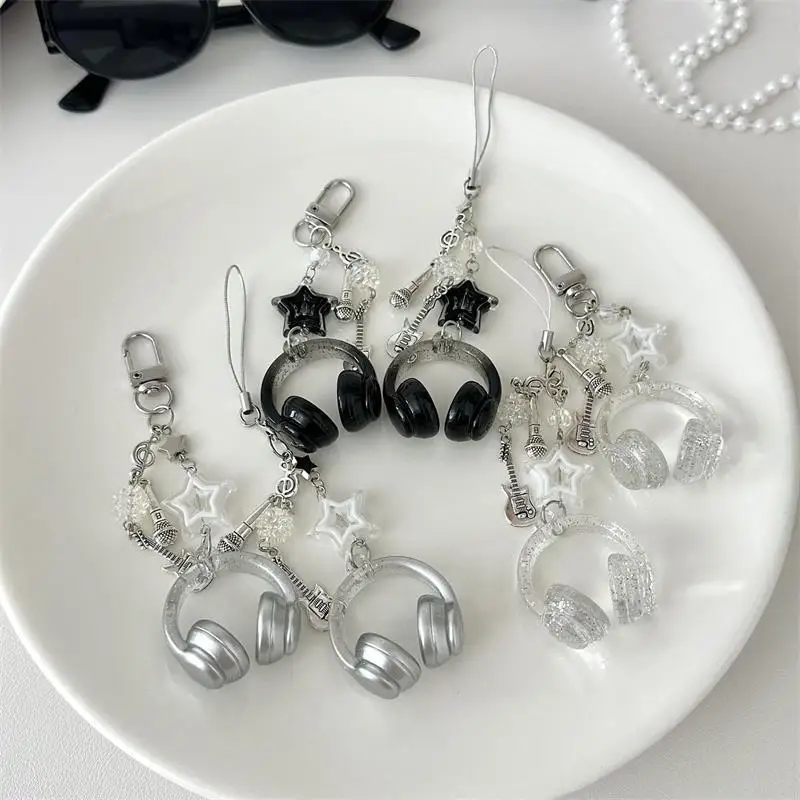 لطيف بريق سماعة على شكل المفاتيح ستار الغيتار ميكروفون قلادة سلسلة هواتف الحبل جرلي ظهره سحر حقيبة معلقة الهدايا #2