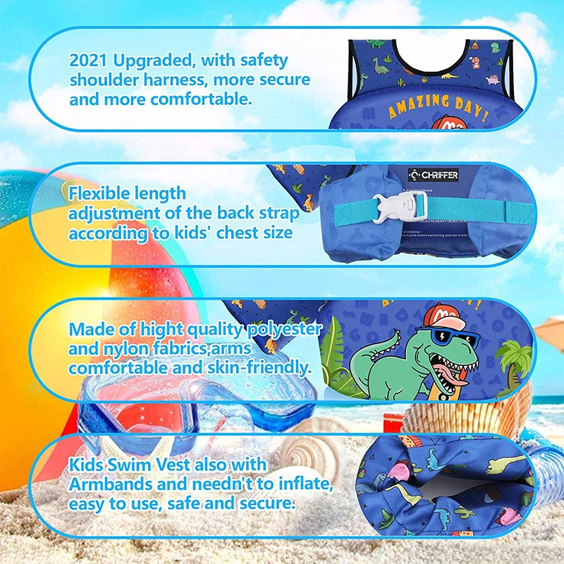 Baby Float Cartoon Arm Sleeve Life Jacket Swimsuit Foam Safety Swimming Training Floating Pool Float Swimming Ring Life Vest