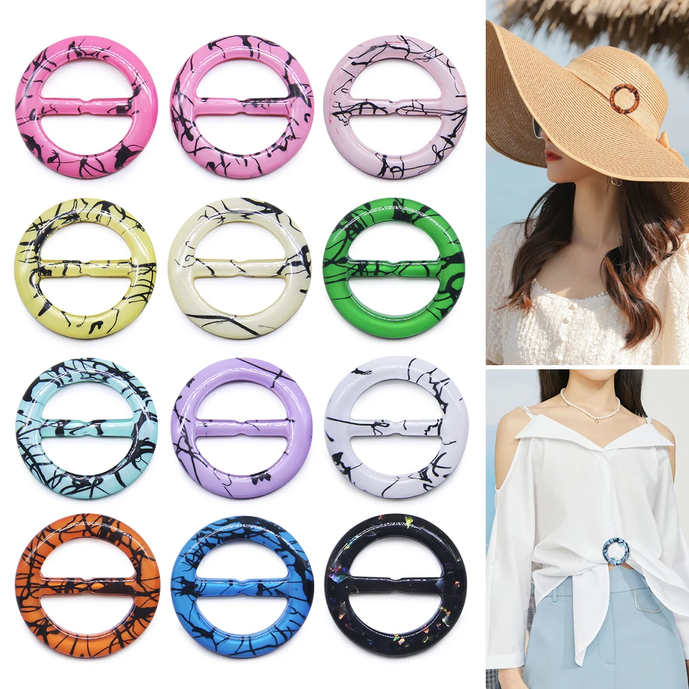 10pcs/lot Pieces Tee Shirt Clips 2.5/3CM T-Shirt Plastic Round Shape Fashion Scarf Clip Ring Dress Resin Buckle DIY Assessories