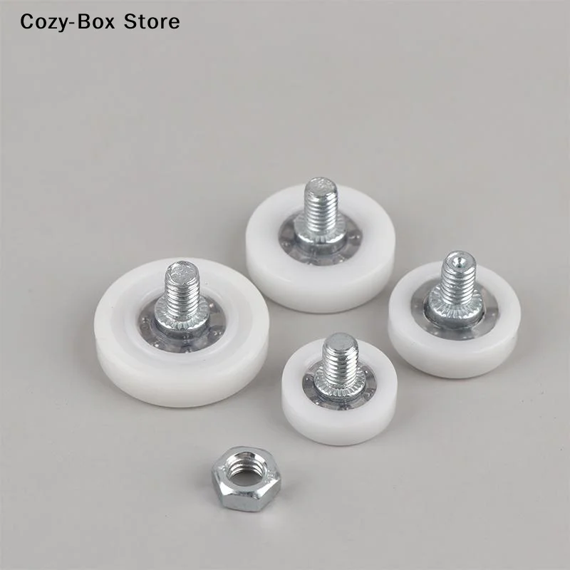 [ZY]4Pcs With Screw Drawer Bearing Pulley Flat M6 External Thread Cabinet Moving Wheel Nylon Metal Sliding Door Roller Furniture