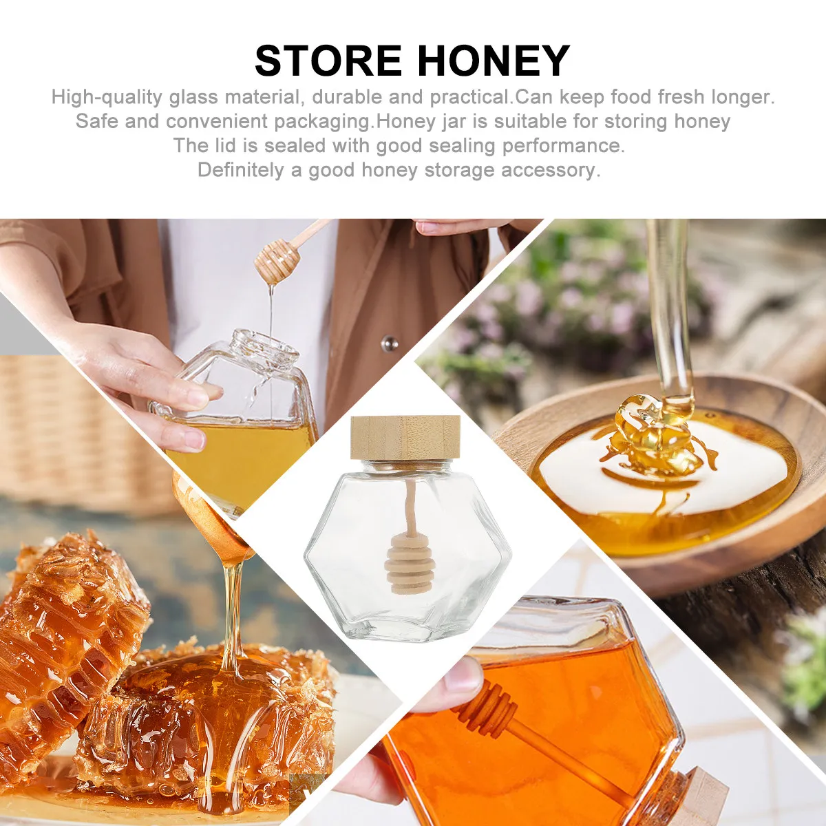 

Набор из 2 герметичных банок для меда: прозрачные стеклянные контейнеры с крышками из натурального дерева, влагонепроницаемые емкости для меда