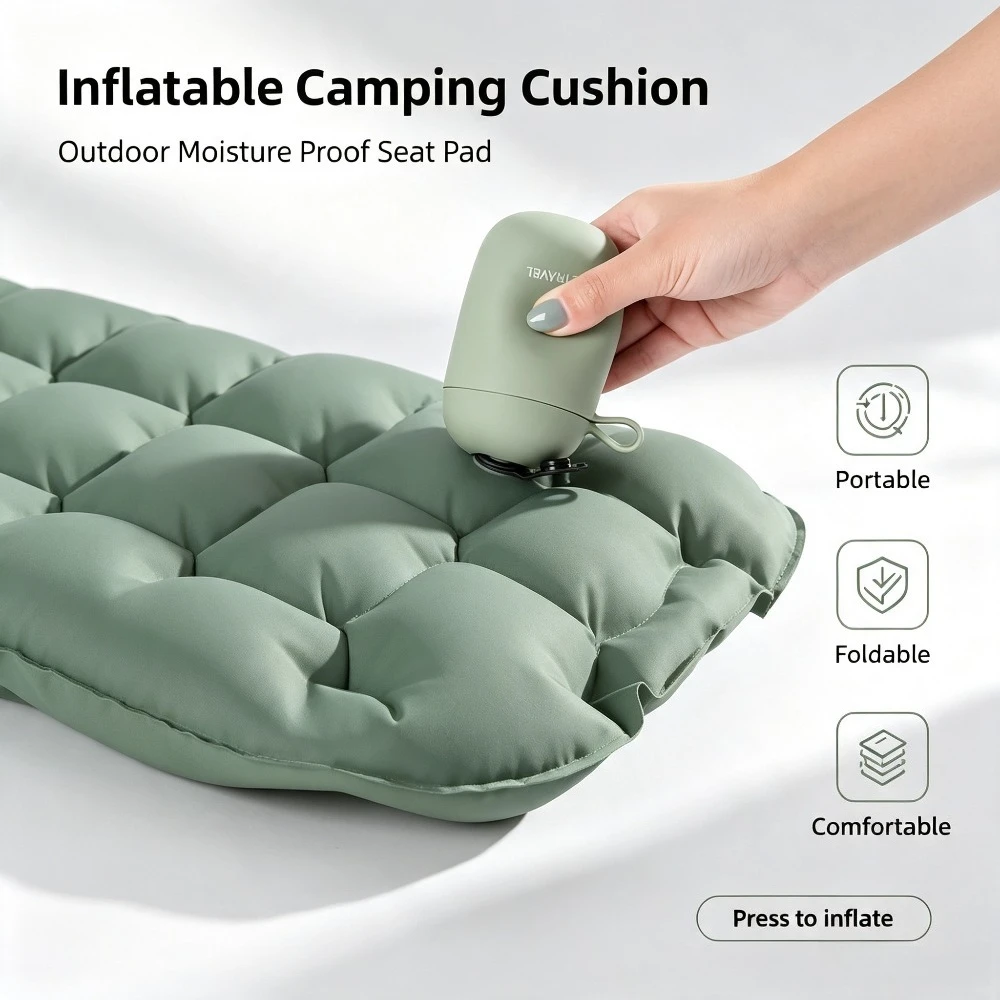 Inflatable Camping Cushion Outdoor Moisture Proof Seat Pad Portable Folding Travel Mat Thickened Comfortable Single Chair Pad