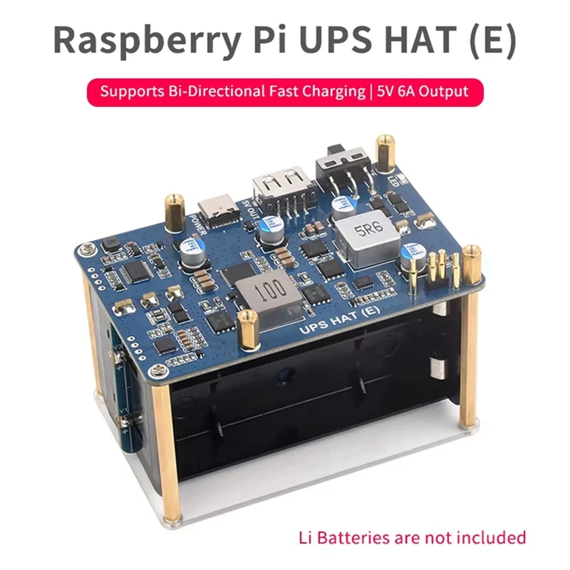 

DN-UPS HAT (E) для Raspberry Pi 5/4B/3B+, двунаправленная быстрая зарядка, выход 5 В, 6 А, разъем Pogo Pins