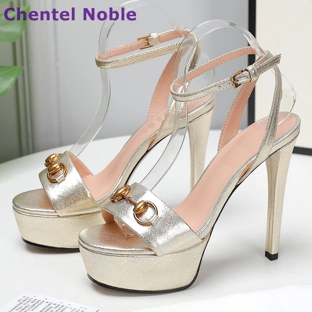 

Laser Gold Sandals Platform Round Toe Open Toe Thin High Heels Buckle Shoes Hottest Fashion Sexy Comfortable Summer Women Shoes