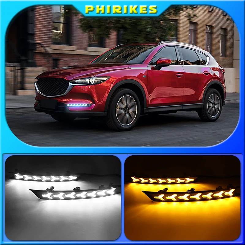 

2Pcs DRL 12V LED Daytime Running Light Fog Lamp Decoration For Mazda CX-5 CX5 2017 2018 2019 Flowing Turn Signal