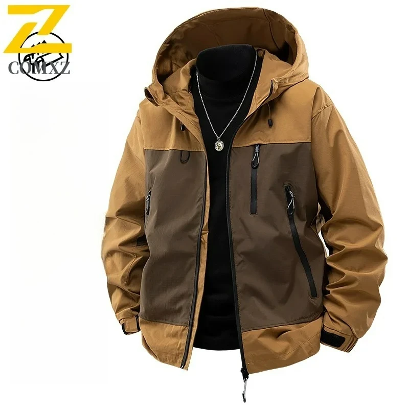 COMXZ Male Jacket Fashion Detachable Hood Outdoor Climbing Lightweight Coat Leisure Adventure Windproof Spring Autumn Clothing