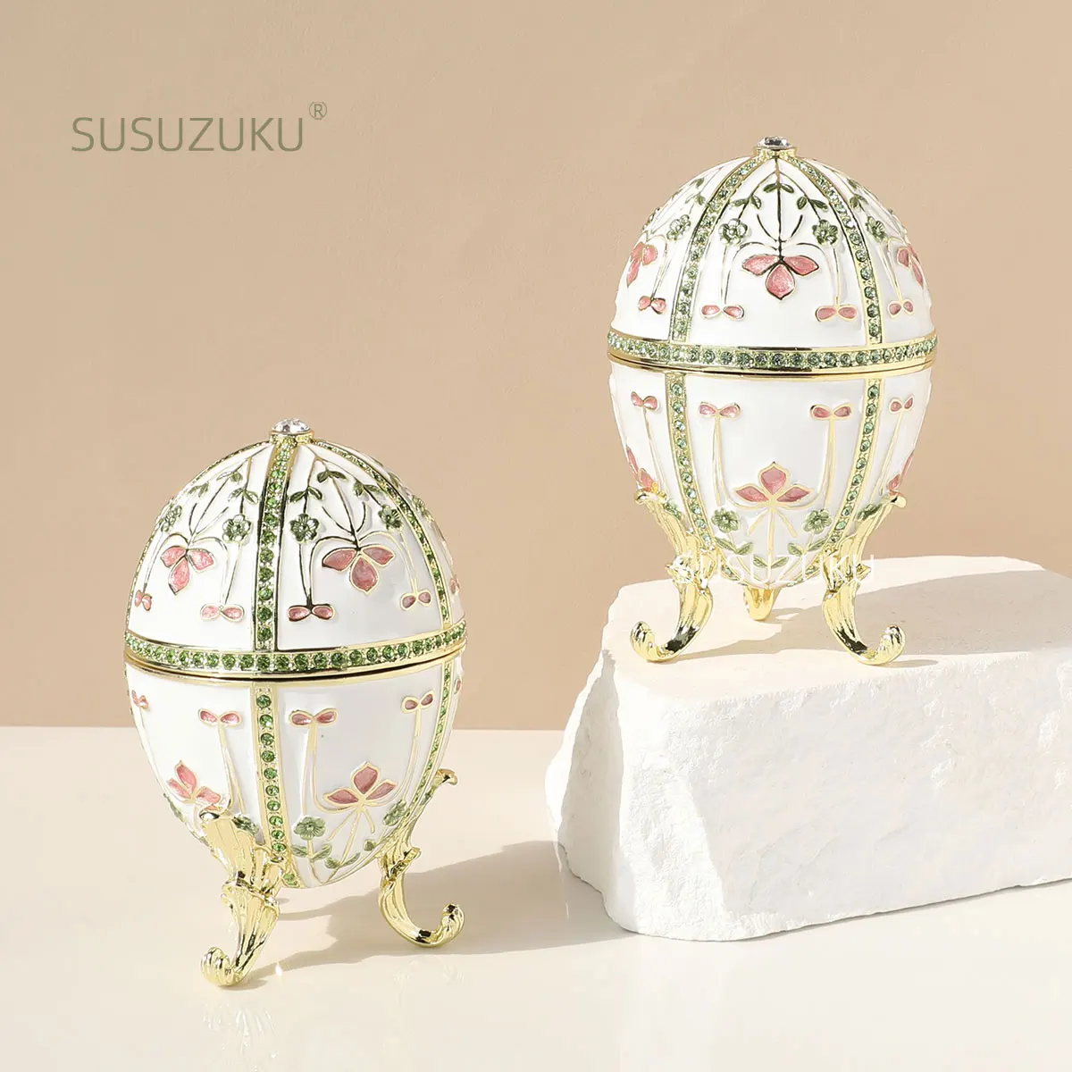 Faby.info-Boîte à bijoux émaillée style œuf, 1 pièce, à charnière, cadeau unique pour la décoration de la maison