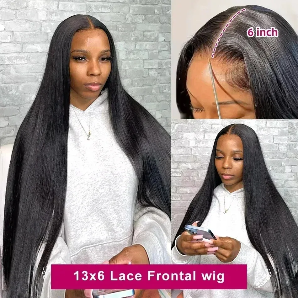 250 Density 100% Human Hair Brazilian 13x4 Bone Straight 360 HD Full Lace Front Wig 40 42 Inch 13x6 Lace Frontal Wigs Black view 5