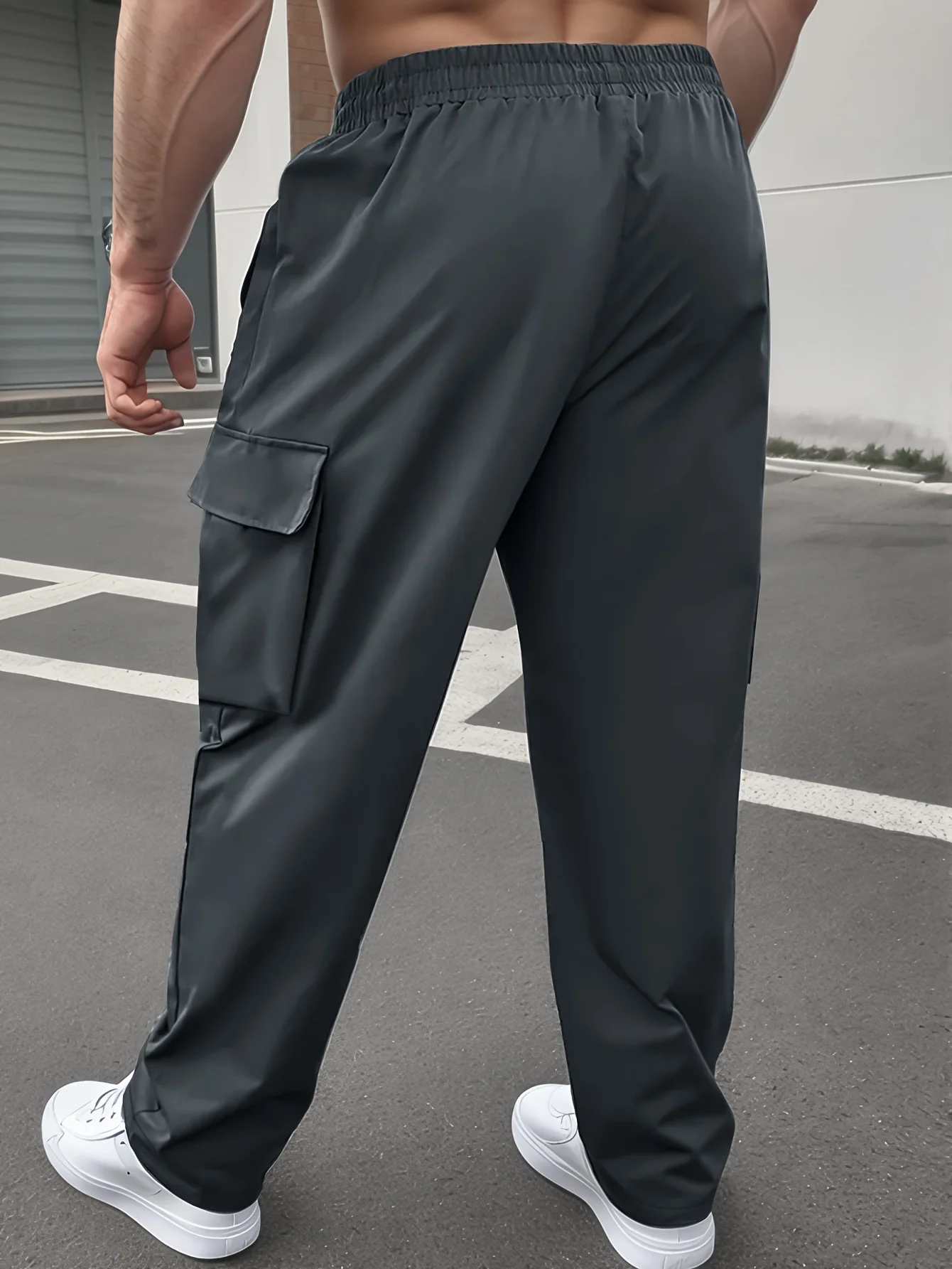 

Мужские спортивные брюки с эластичной резинкой на талии и карманами на молнии, уличные повседневные прямые брюки с большой нашивкой, рабочая одежда, узкие длинные брюки