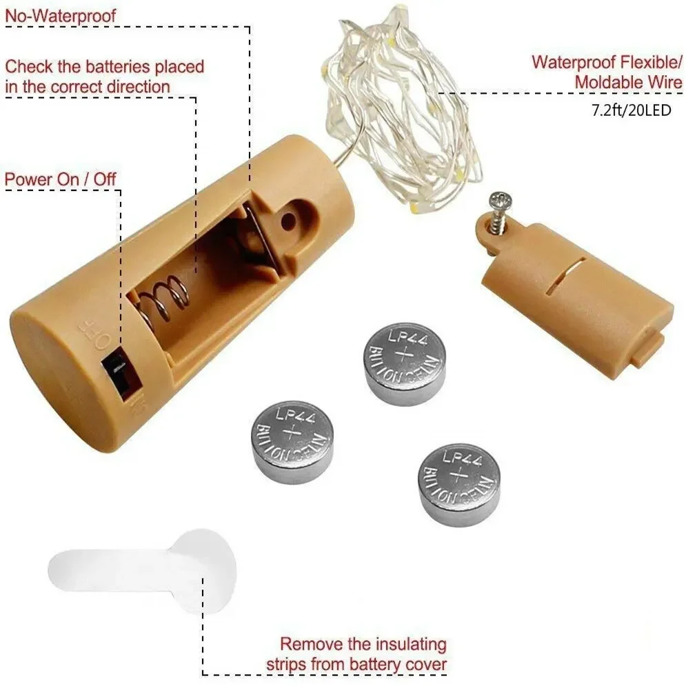 بار LED زجاجة النبيذ الفلين 2 متر سلسلة أضواء عيد الميلاد الديكور Led مصباح زجاجة الجنية أضواء عطلة الأسلاك النحاسية أضواء سلسلة