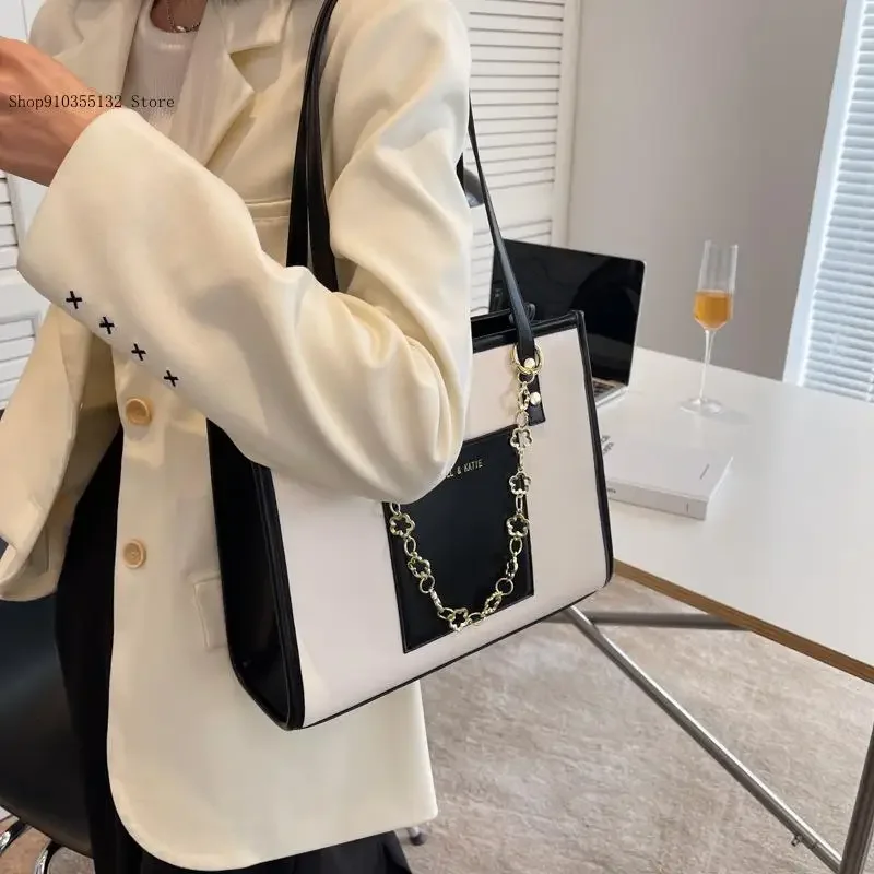 Color Blocking Large Capacity Shoulder Tote Bag for Women