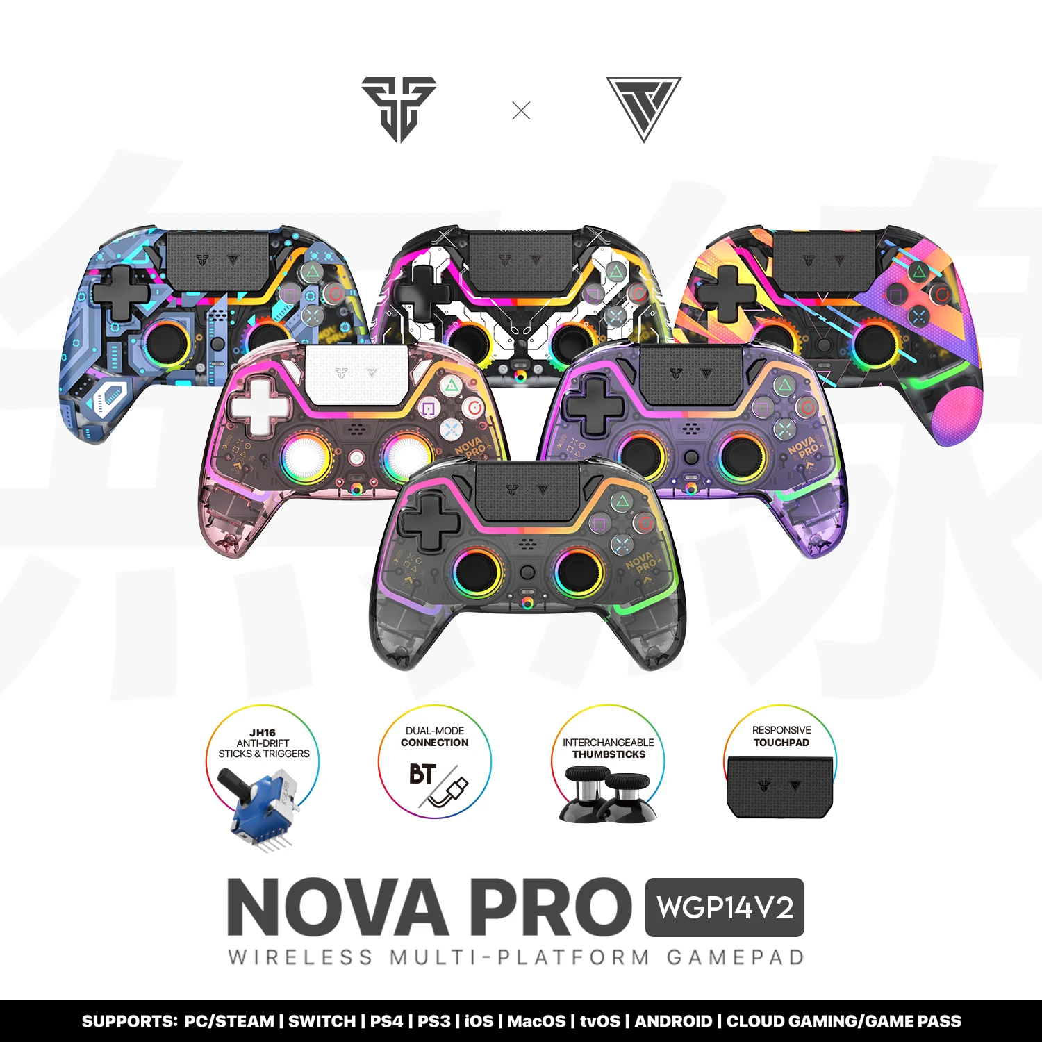 FANTECH NOVA PRO WGP14 V2 Wireless Gamepad With Hall Effect Joysticks & Triggers Gaming Controller For PS4 PC Switch Android iOS