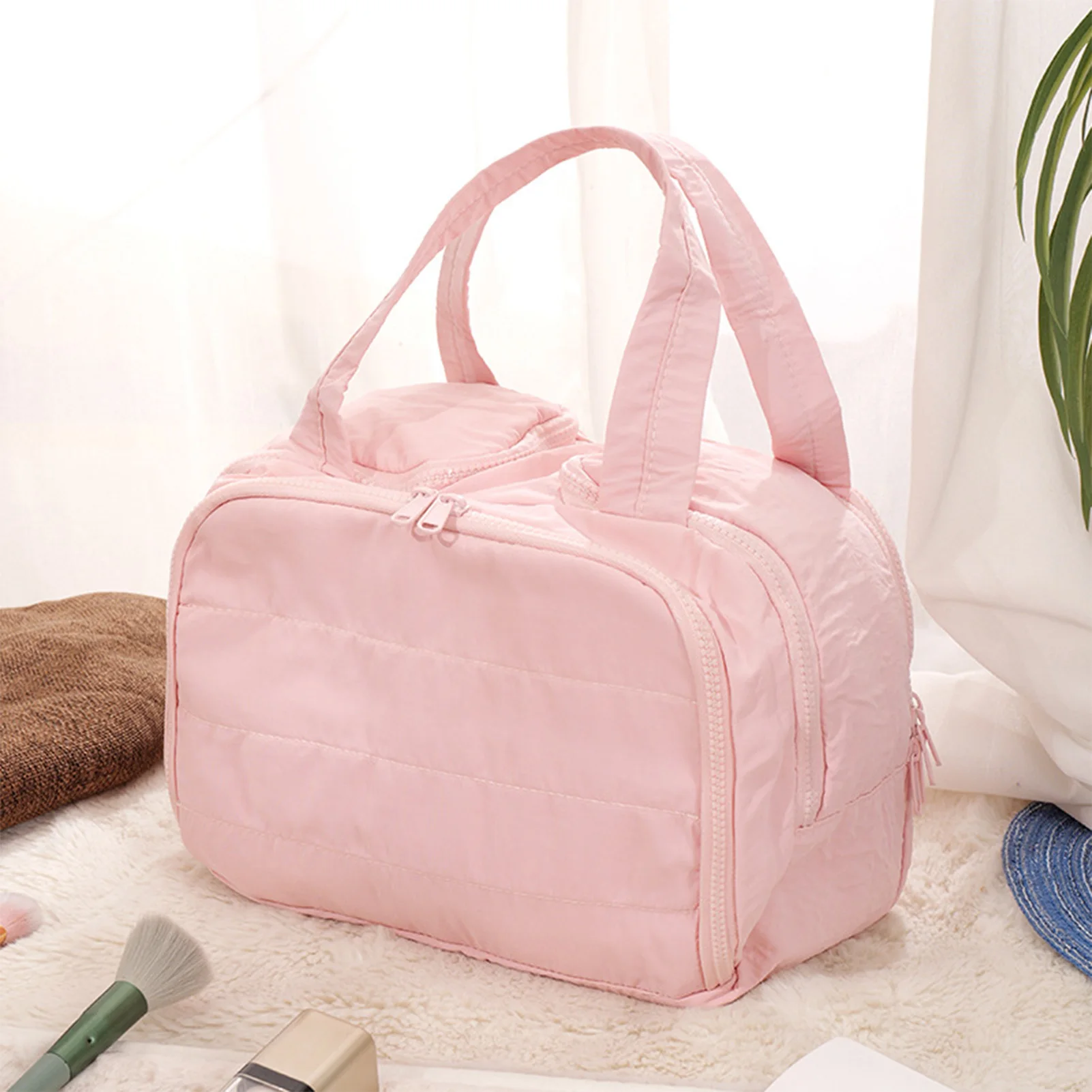 1pc Puffy Cosmetic Organizer Water-resistant Makeup Bag for Women Large Capacity Travel Toiletry Case Portable Durable
