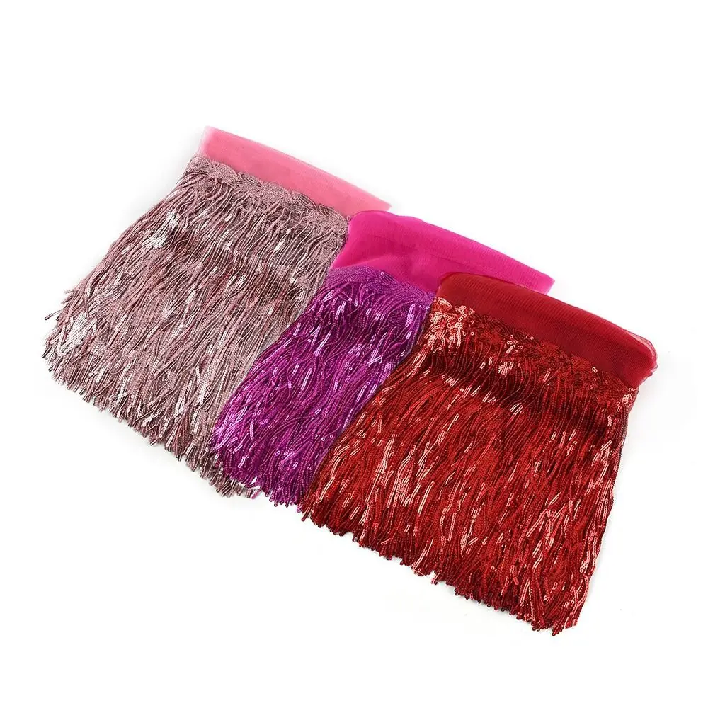 10Yards Meetee 20cm Sequin Tassel Lace Trim Glitter Fringe Ribbon DIY Handmade Dance Performance Clothing Decoration Material