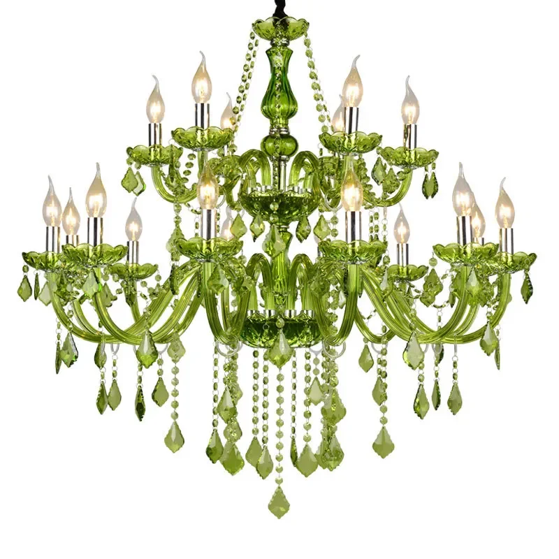 Green Crystal Chandelier European Style Diffuse Light Fixture for Restaurant KTV Aisle Cafe Pendant Lamp Wholesale