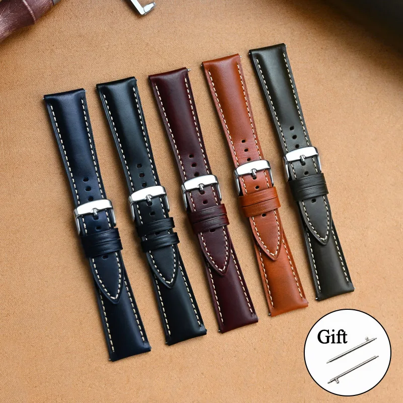

Кожаный ремешок для часов 20 мм 22 мм для умных часов, универсальный быстросъемный масляный воск, кожаный ремешок в стиле ретро, мужской браслет, браслет
