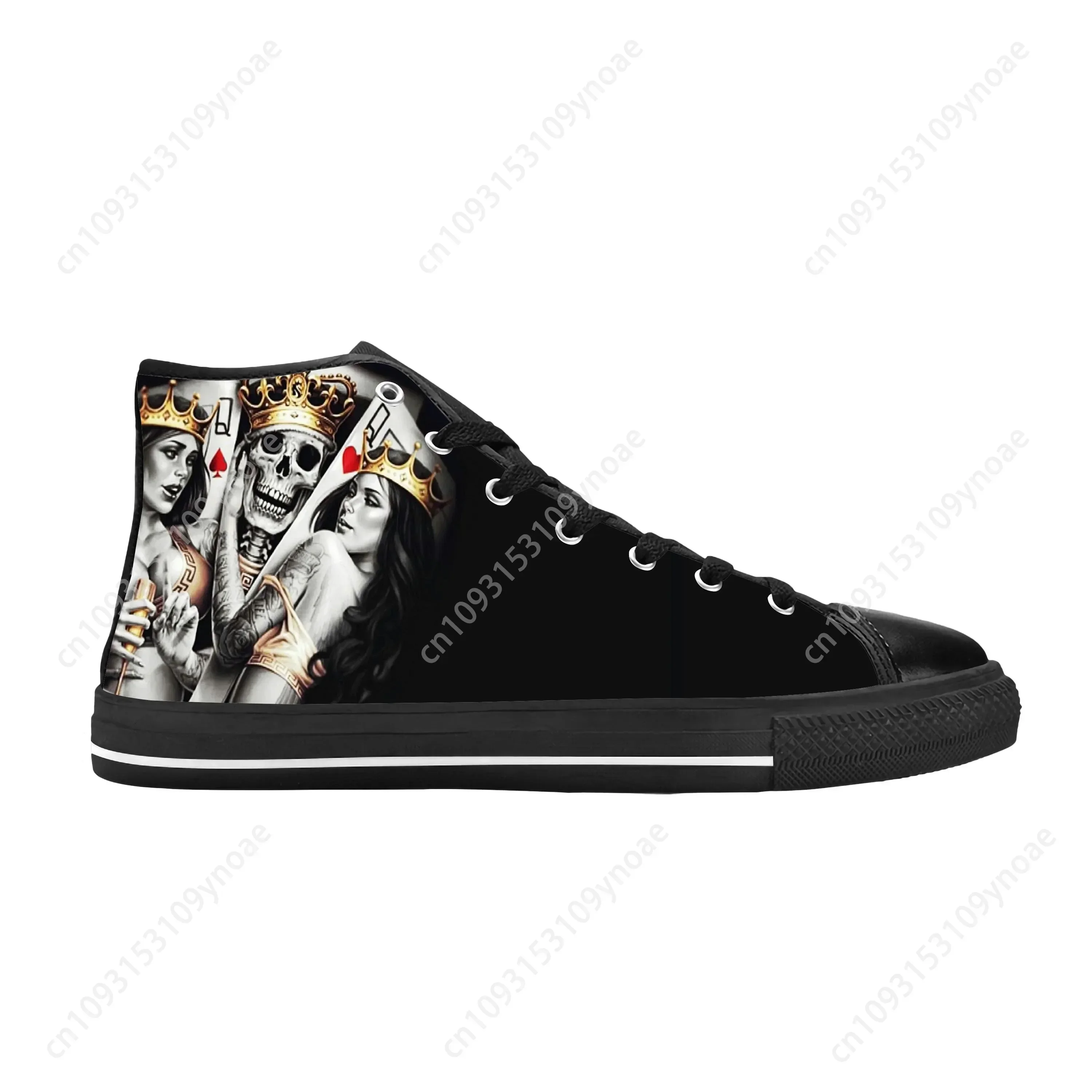 Hot Queen King Poker Skull Sketelon Horror Rock Cool Casual Shoes High Top Comfortable Breathable Print Mens Womens Sneakers