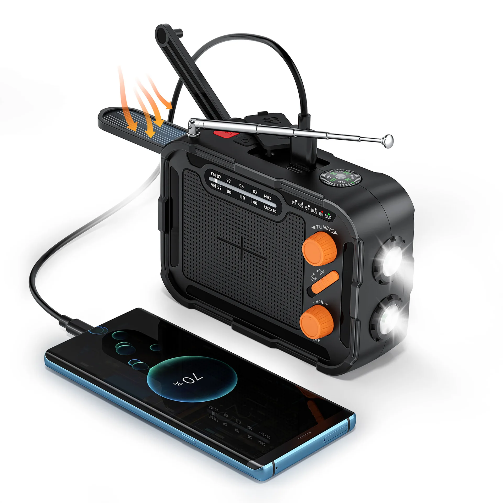 Hand Crank Solar Power Bank 5000mAh with FM Radio Flashlight Outdoor Emergency Powerbank For iPhone 17 16 Samsung S24 Poverbank