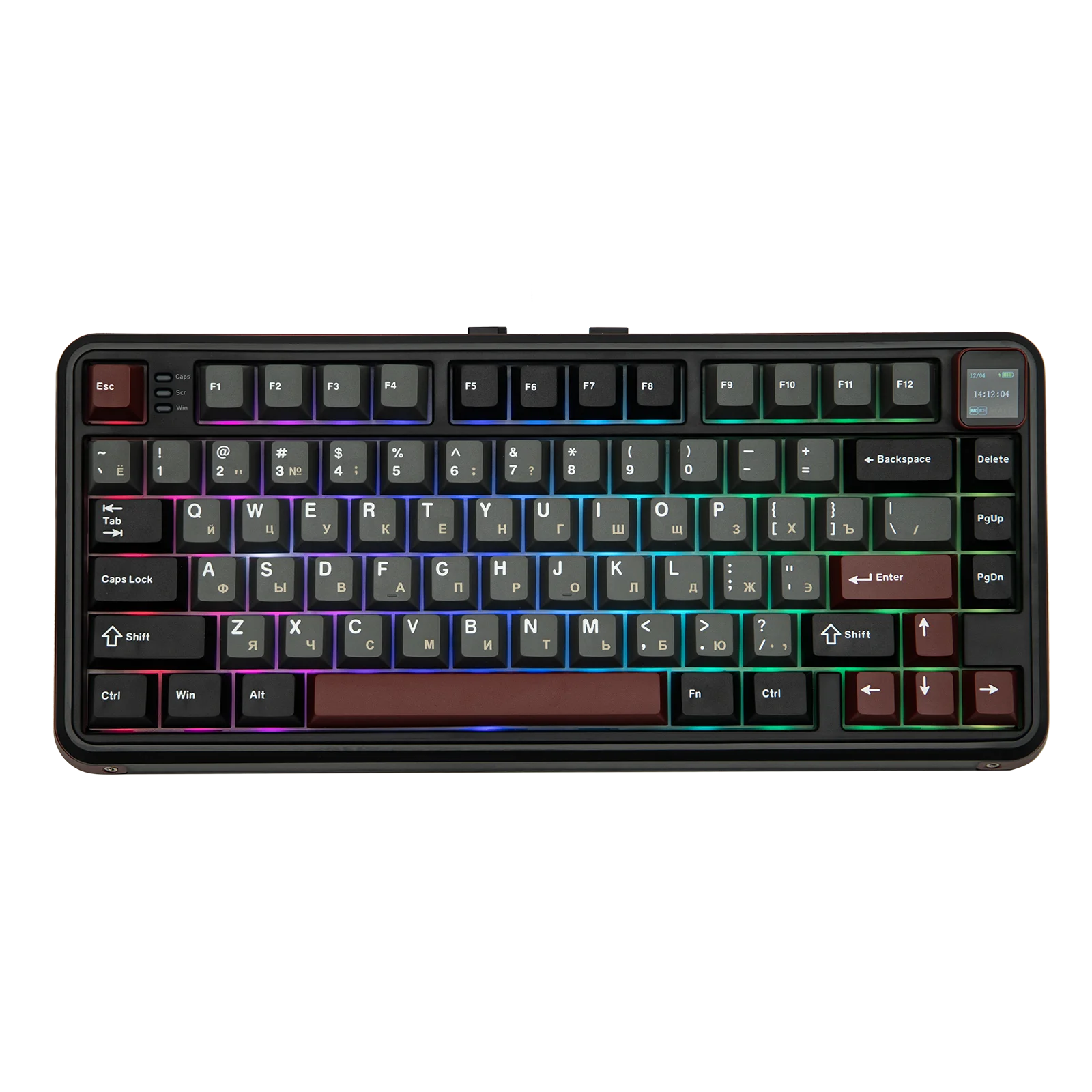 RU Layout MechLands Vibe 75 V2 Russian Version 75% Compact Layout Wired/BT/2.4GHz Wireless Mechanical Keyboard RGB Backlight TFT Screen