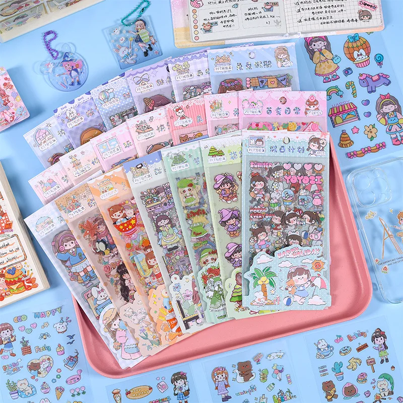 6pcs/pack PET waterproof material Scrapbooking Stickers DIY pattern Decorative Stationery Stickers Creative ledger sticker set