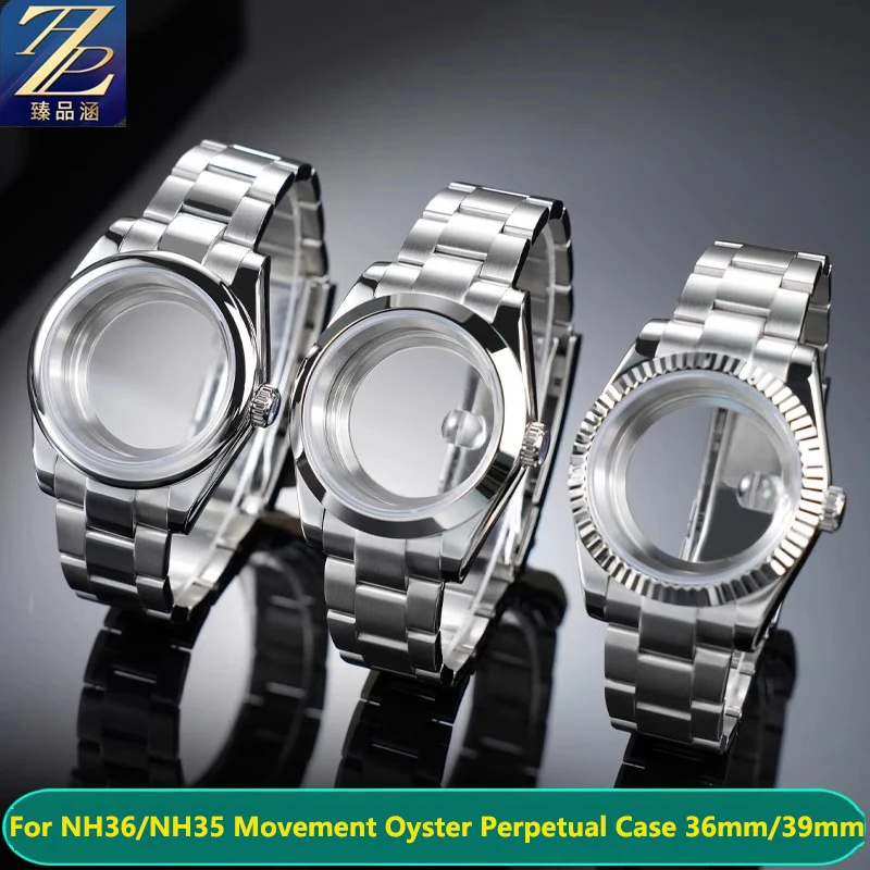 For Rolex NH36 NH35 Movement mod kit case watchband for Datejust Oyster stainless steel modified case 36mm39mm Dial Black silver